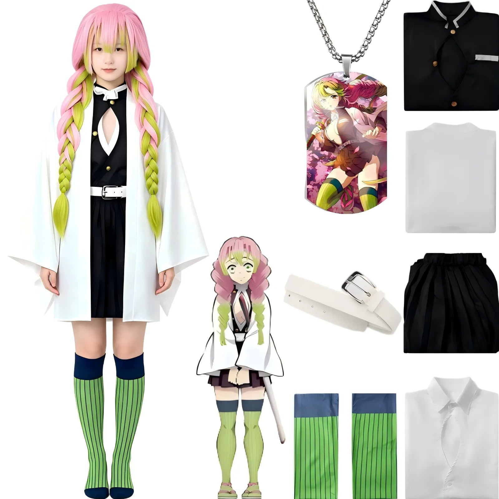 mitsuri kanroji full cosplay outfit on female model