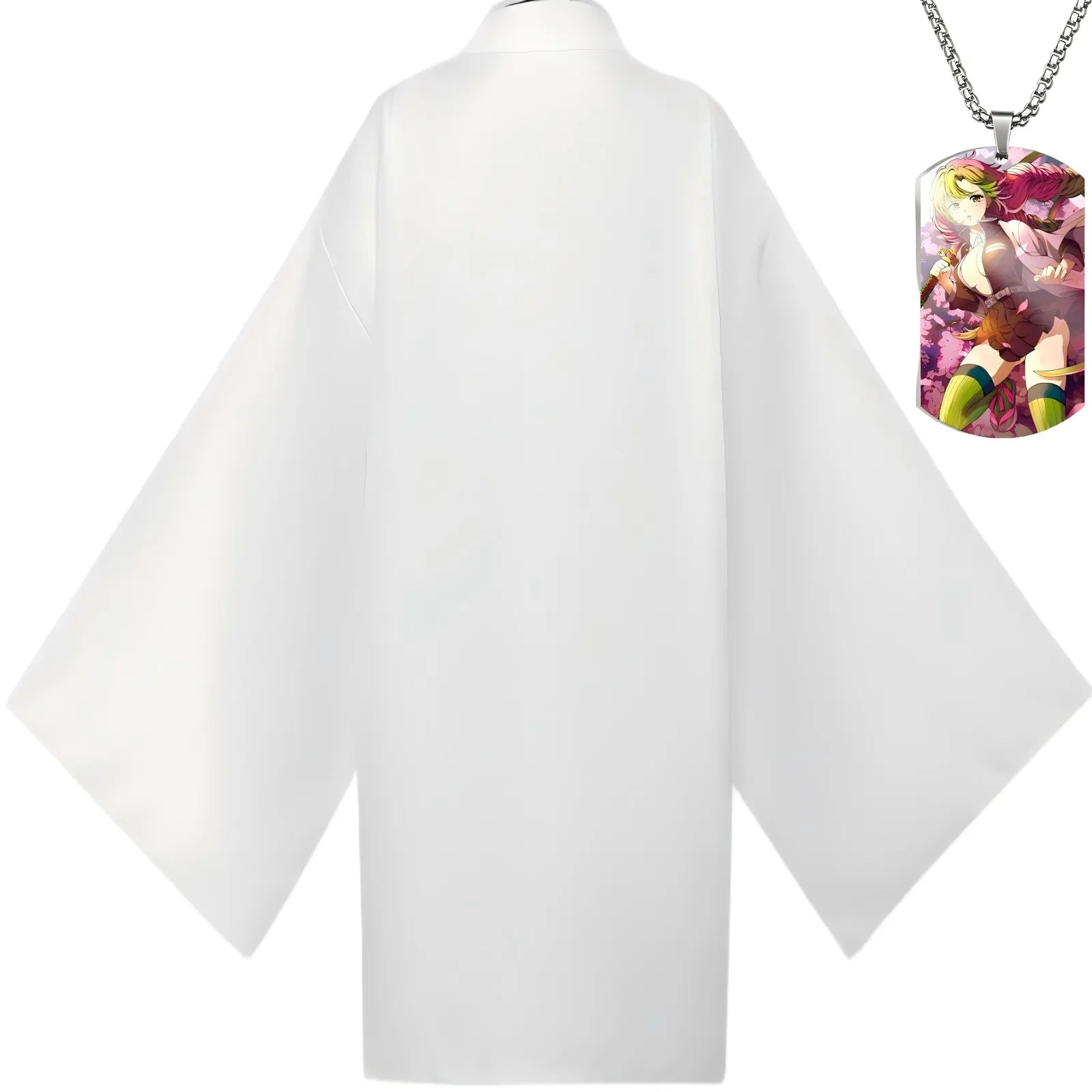 back view of mitsuri kanroji white haori coat