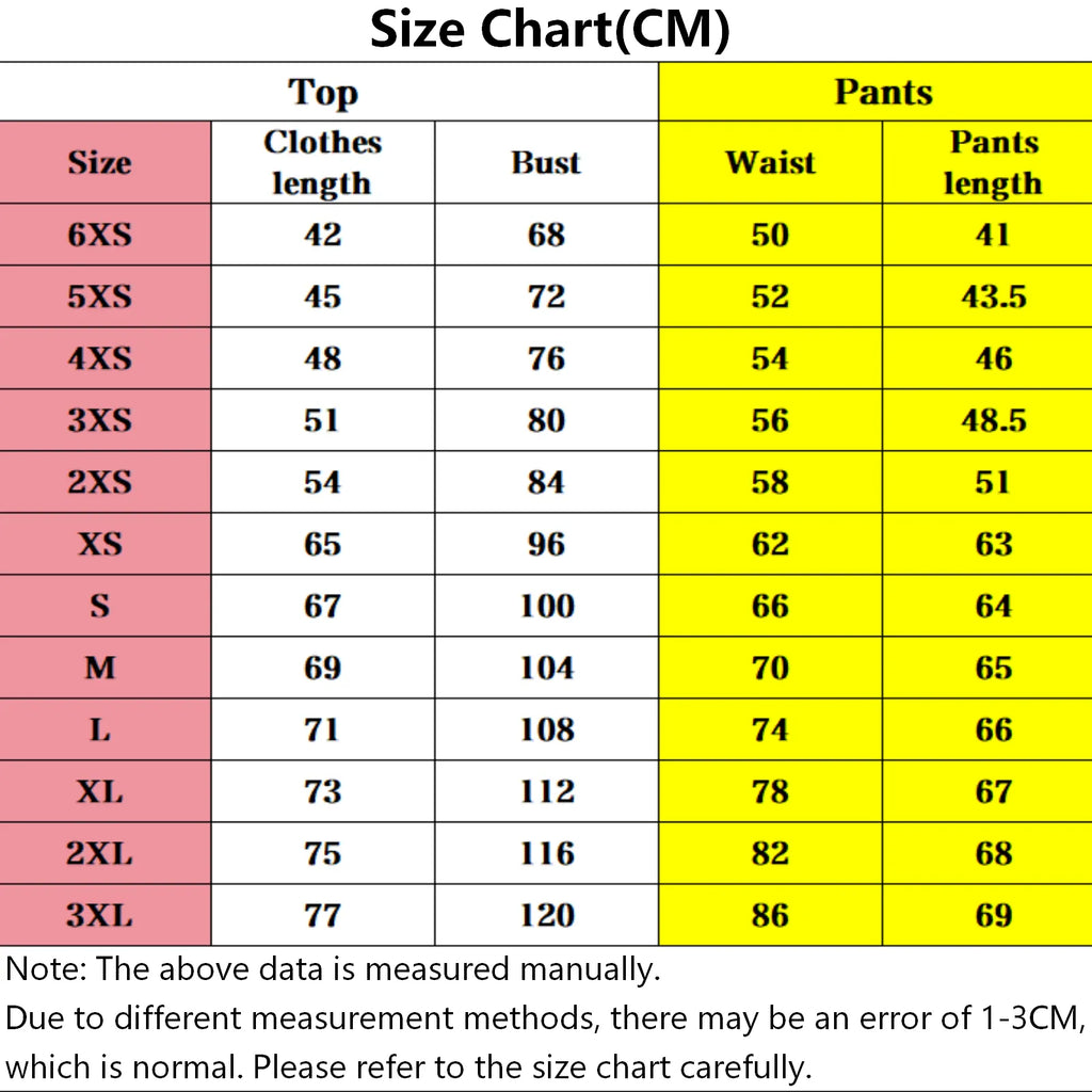 size chart for monkey d luffy wano cosplay costume, measurements in cm, size 6xs to 3xl
