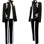 two side view my hero academia denki kaminari cosplay black lightning print jacket pants