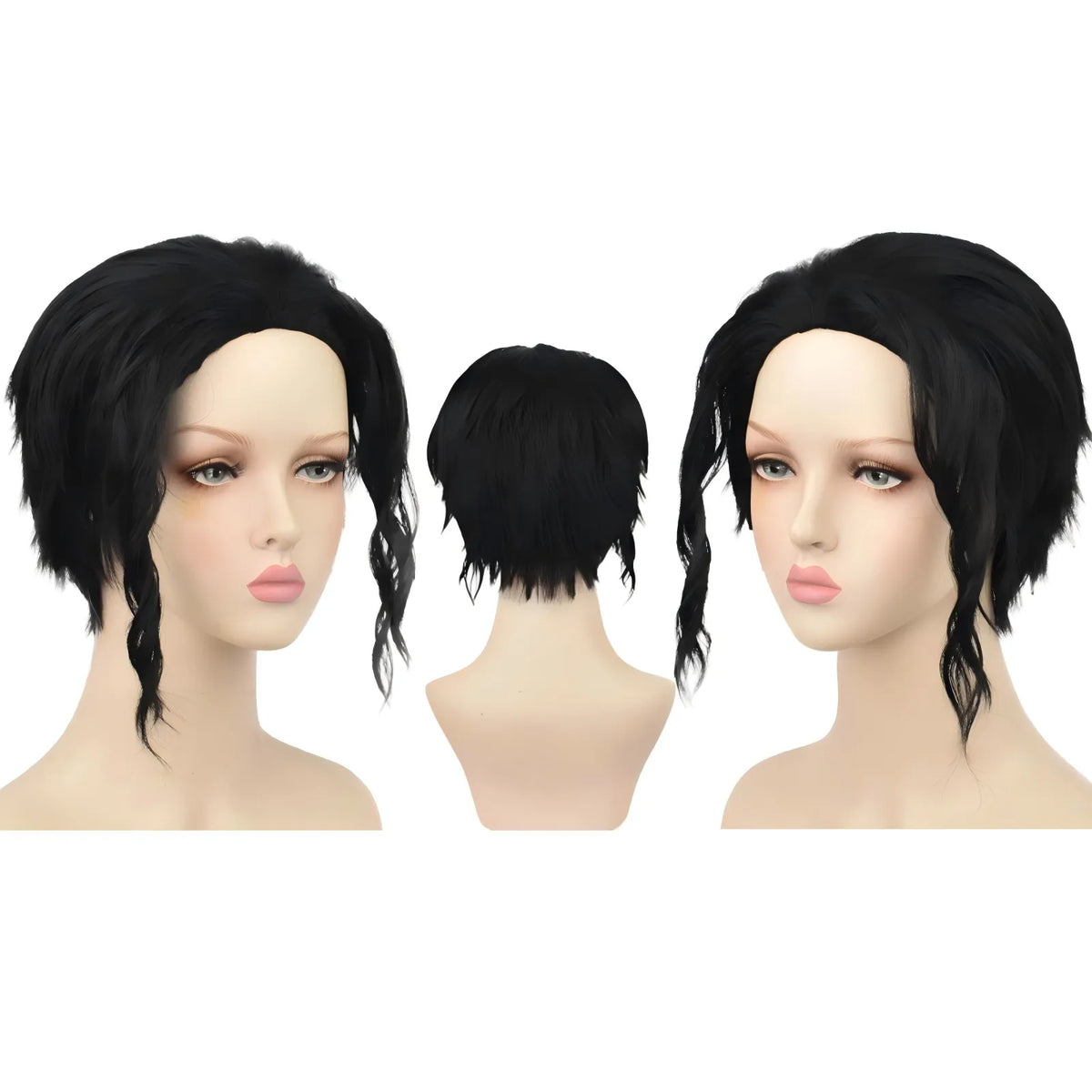 black cosplay wig for muzan kibutsuji multi angle view