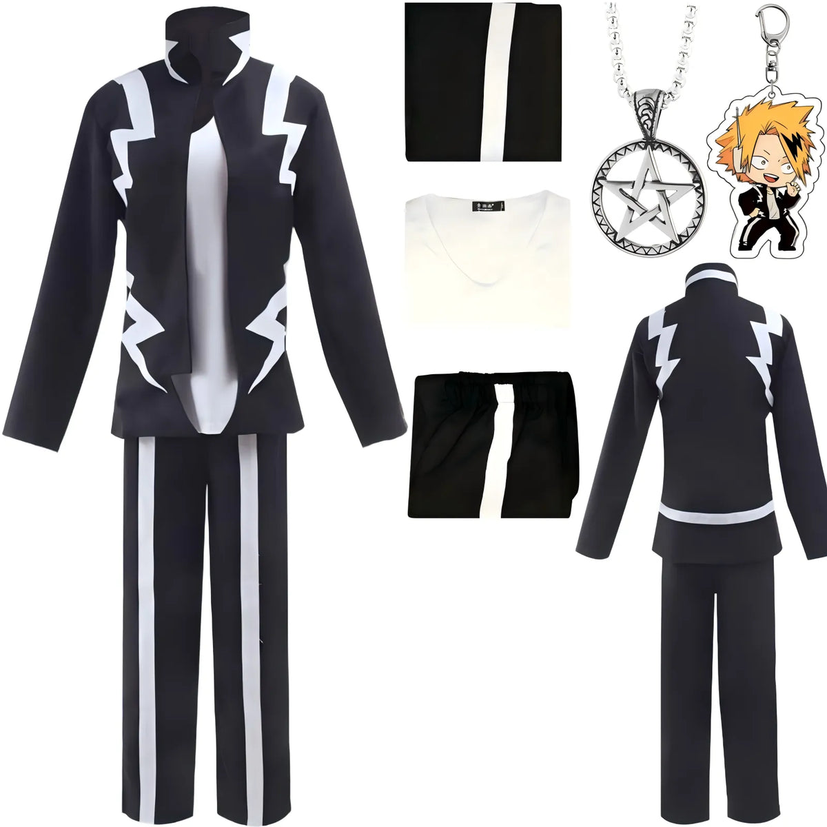 my hero academia kaminari denki black lightning jacket pants top set mha cosplay costume accessories