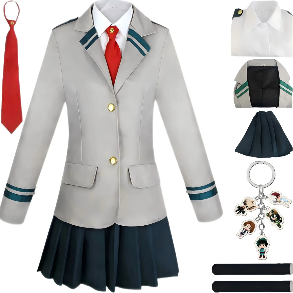 women mha ochako uraraka school uniform cos separate clothing coat skirt shirt tie accessories flat display