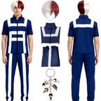 todoroki shoto cosplay set including top, pants, red white wig and mha keychain