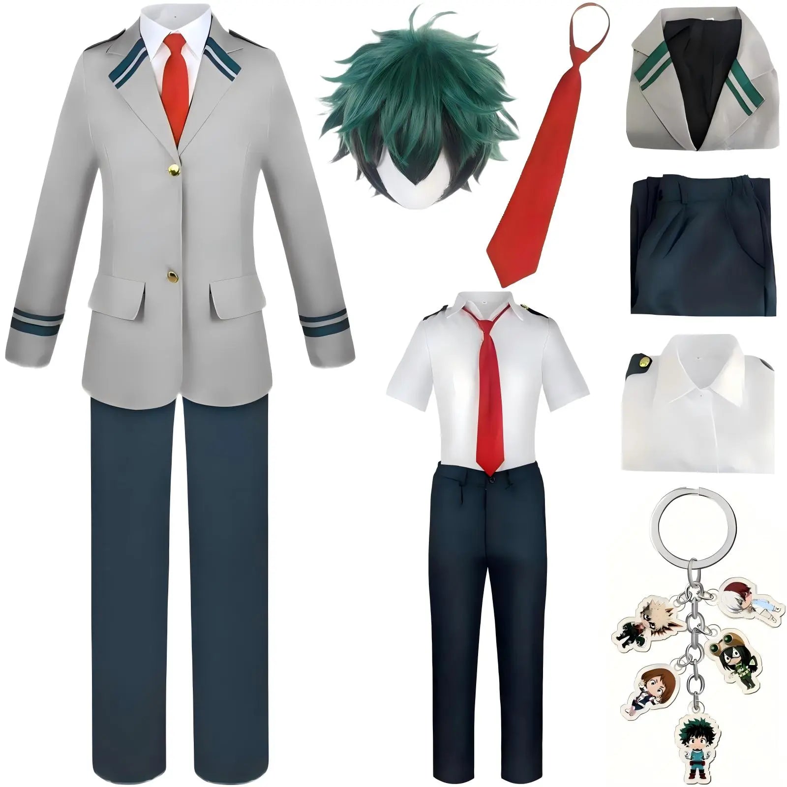 my hero academia izuku midoriya cos ua school uniform jacket shirt tie pants wig keychain