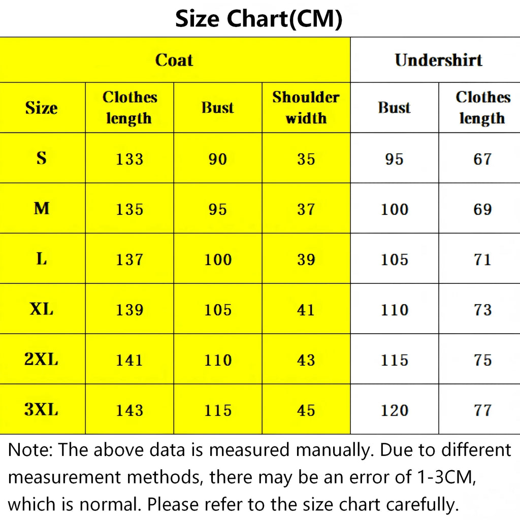 nakime demon slayer cosplay size chart in centimeters