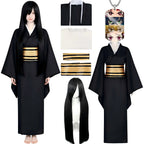 nakime cosplay outfit with long black cosplay wig