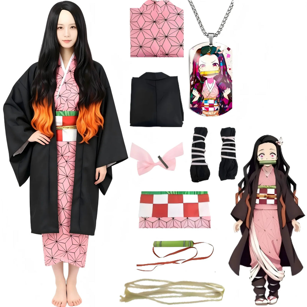 nezuko cosplay full set with accessories on white background