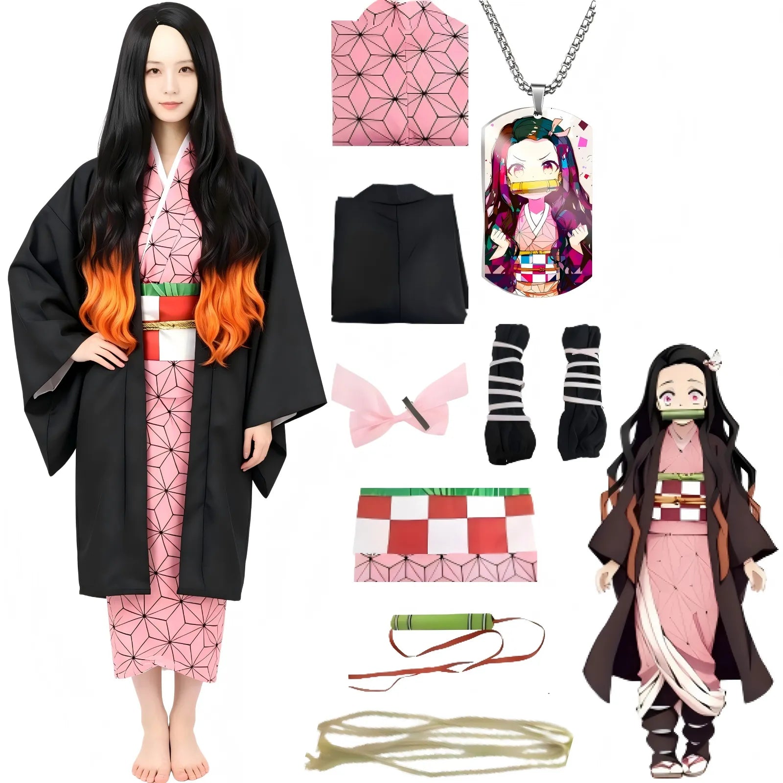 nezuko cosplay full set with accessories on white background
