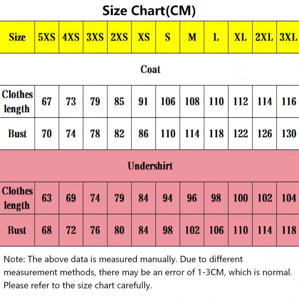 nezuko cosplay size measurement chart in centimeters