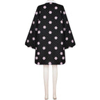 back view of nico robin black haori cosplay, pink cherry blossom print loose kimono coat on white mannequin