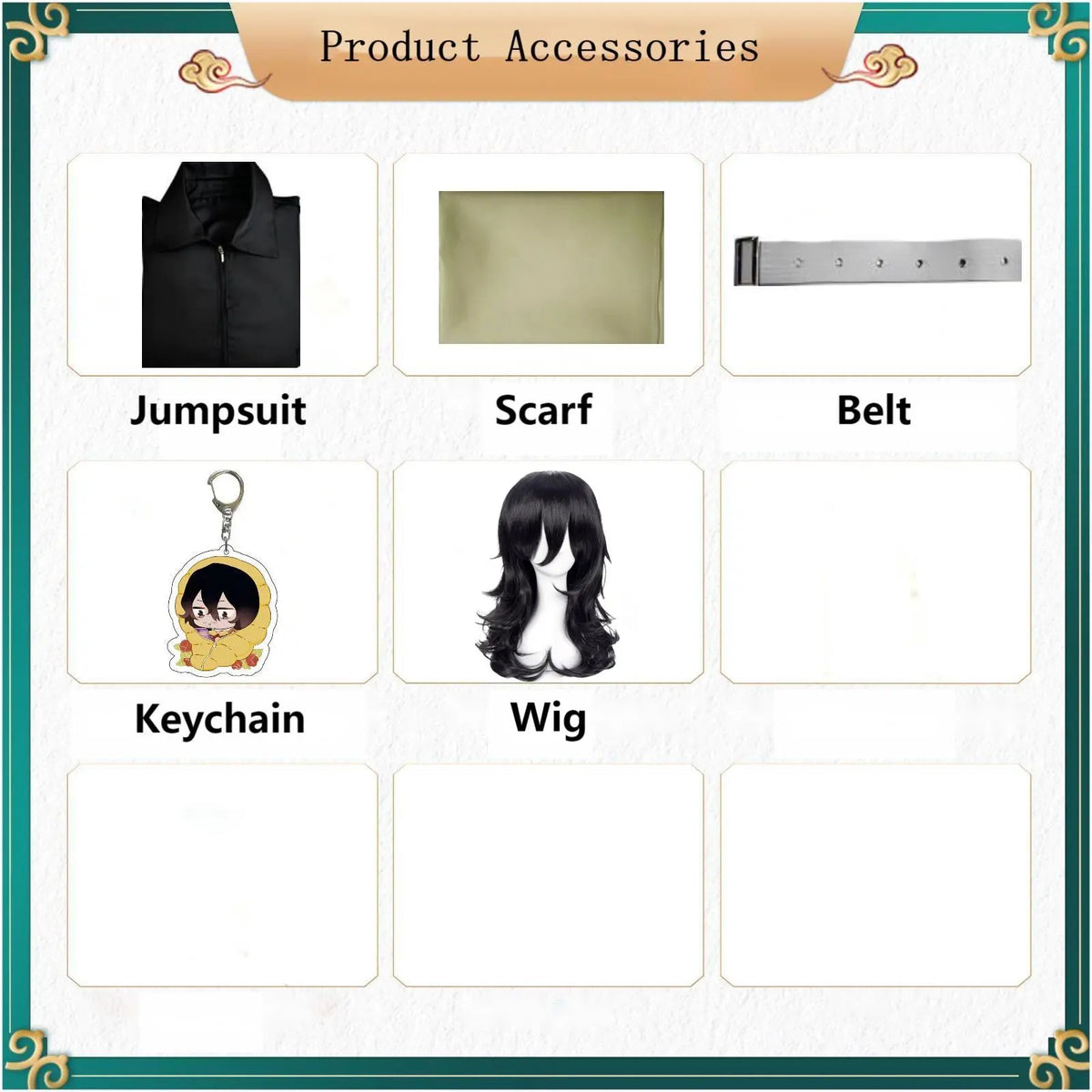 mha aizawa shouta cosplay set accessories jumpsuit scarf belt wig keychain