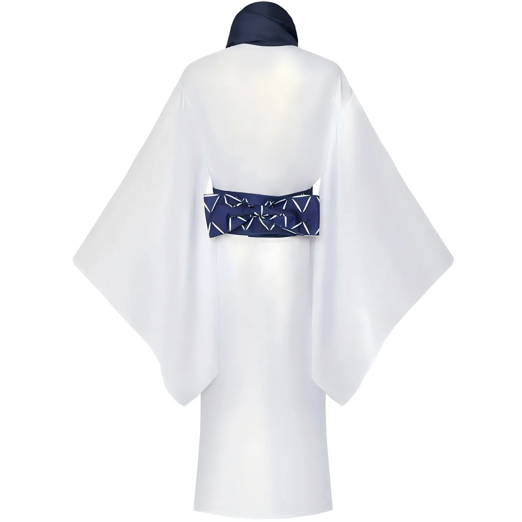back view of ryomen sukuna white navy cosplay kimono