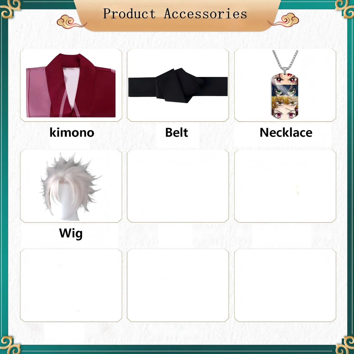 demon slayer sanemi cosplay accessories layout chart