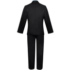 back view of black double-breasted blazer and black trousers for sanji cosplay, white background