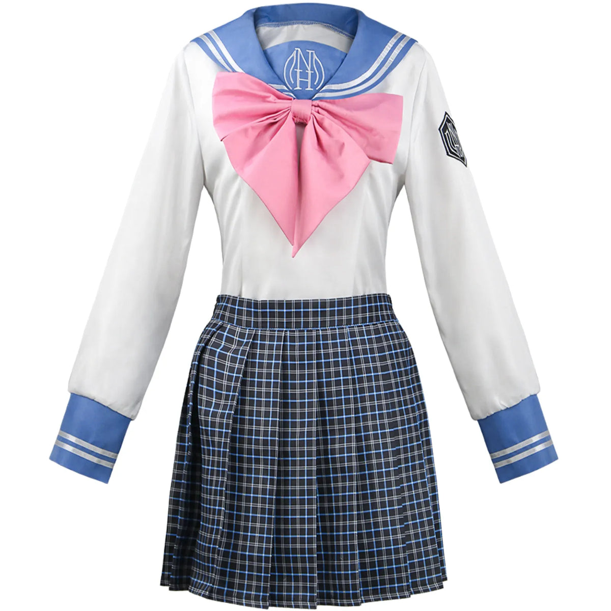 front view of sayaka maizono sailor uniform cosplay with pink bow