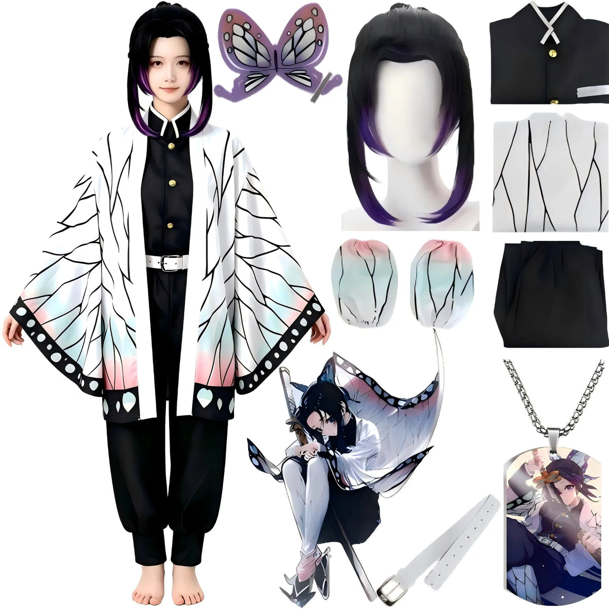 shinobu cosplay set with matching gradient wig display