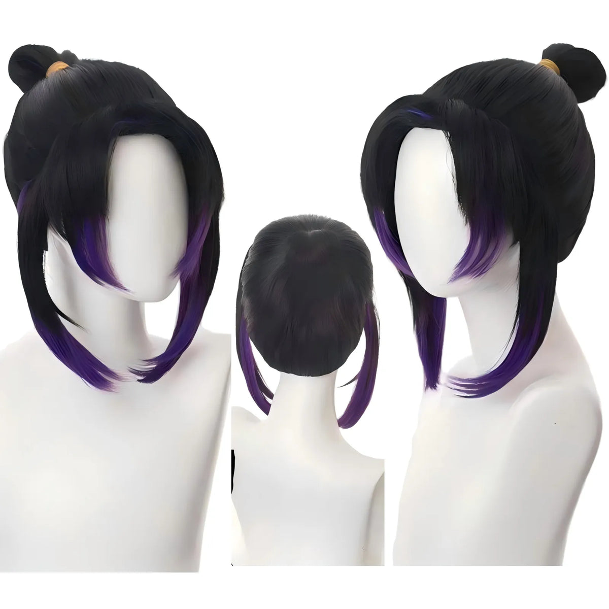 black purple gradient shinobu cosplay wig multi‑angle view