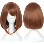 short brown bob cos wig front and back view for ochako uraraka mha costume