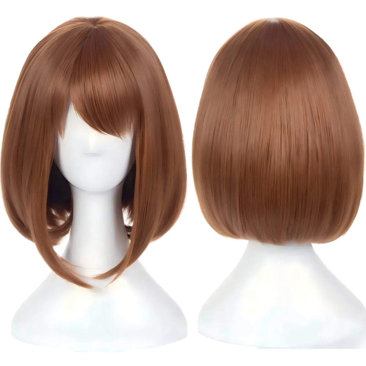 short brown bob cos wig front and back view for ochako uraraka mha costume