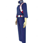 side view shoto todoroki cosplay navy training jumpsuit silver chest armor red belt