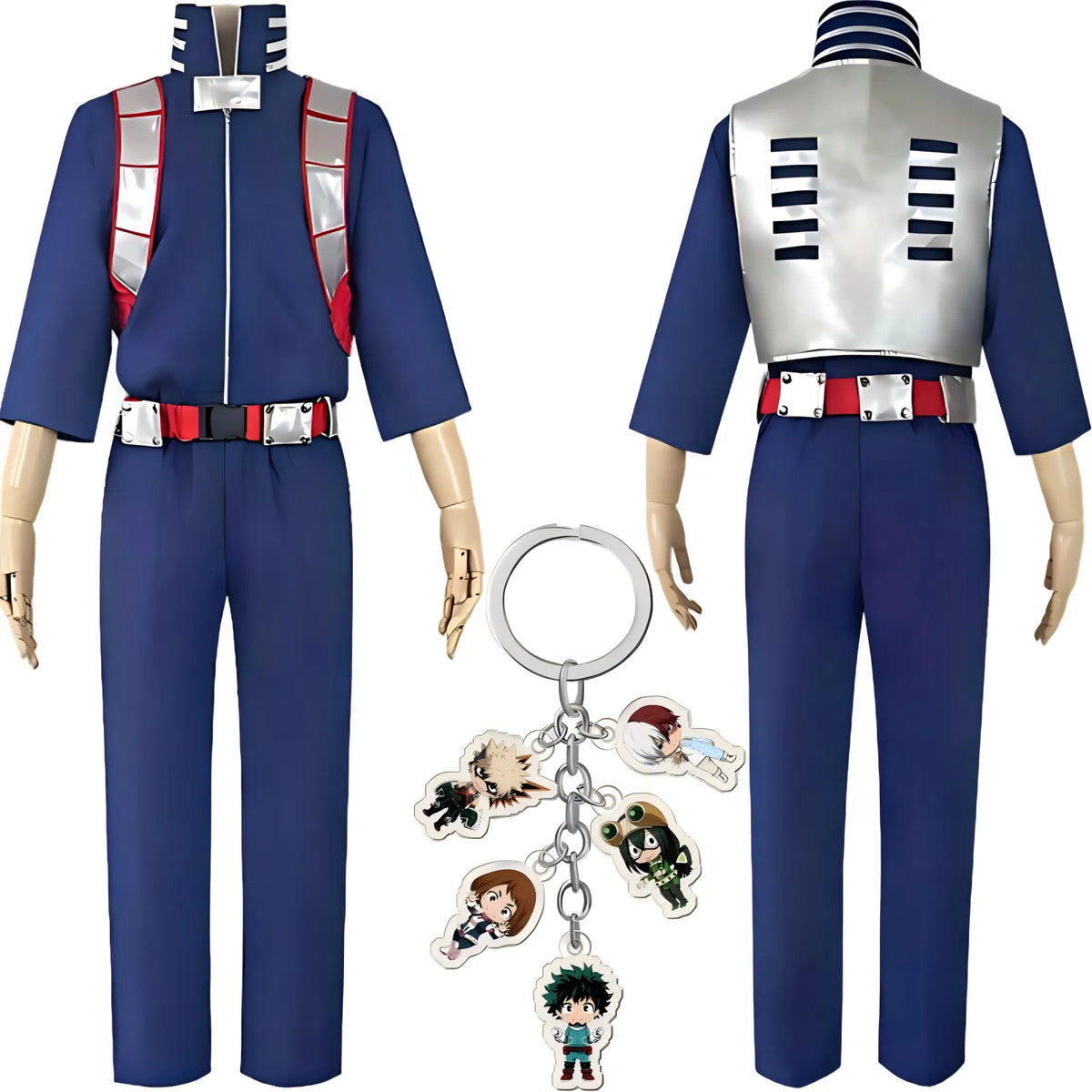 shoto todoroki my hero academia cos blue hero jumpsuit front back view acrylic keychain accessory