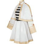 side detail frieren cosplay white cape gold piping dress black white striped inner top