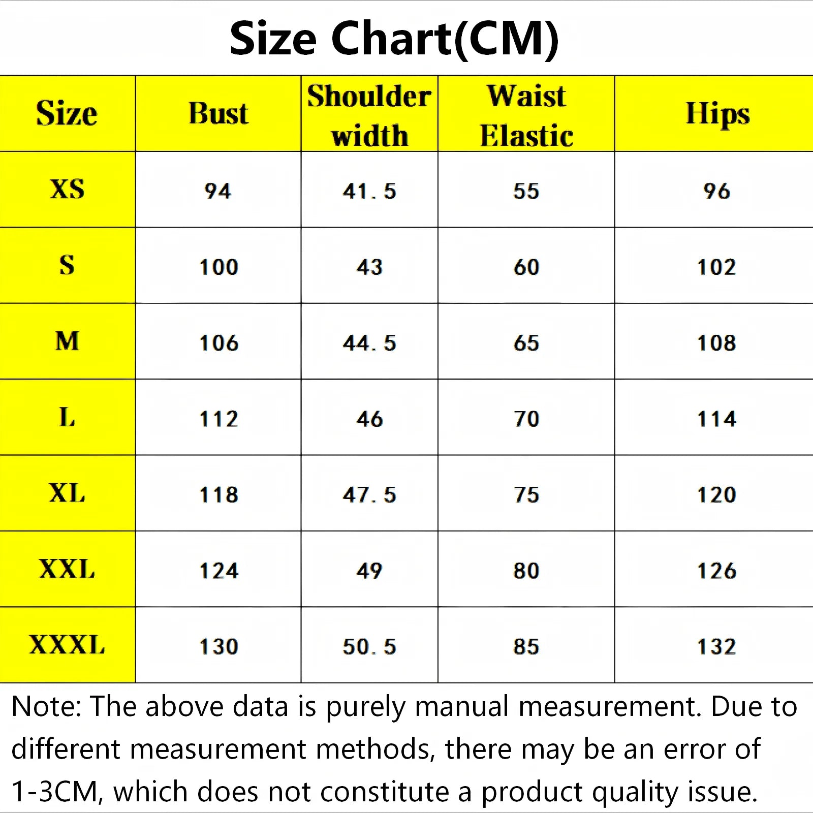 cm size measurement chart bust shoulder waist hips for denki kaminari mha cosplay outfit