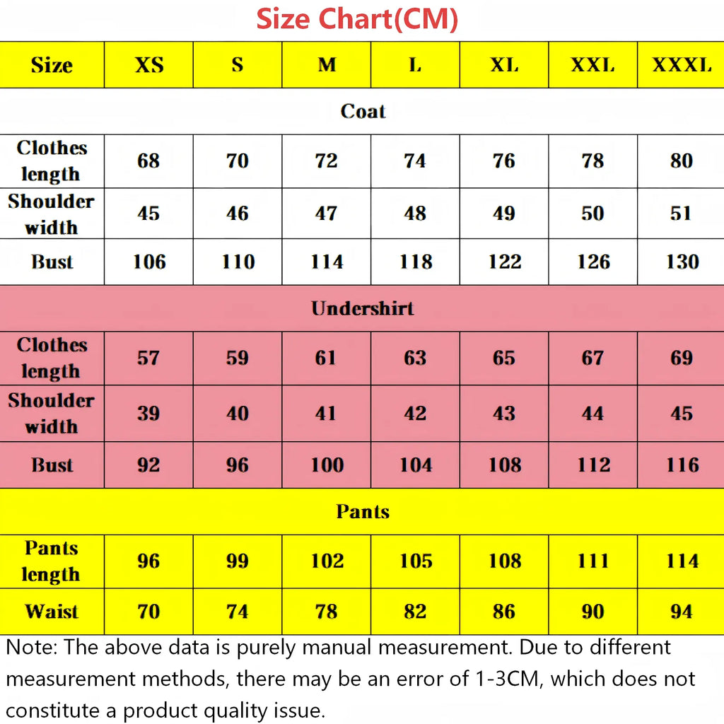 cm measurement size chart stark frieren cosplay jacket undershirt pants bust shoulder length waist data