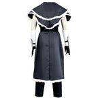back view of sokka cosplay outfit avatar the last airbender dark gray fur trim costume