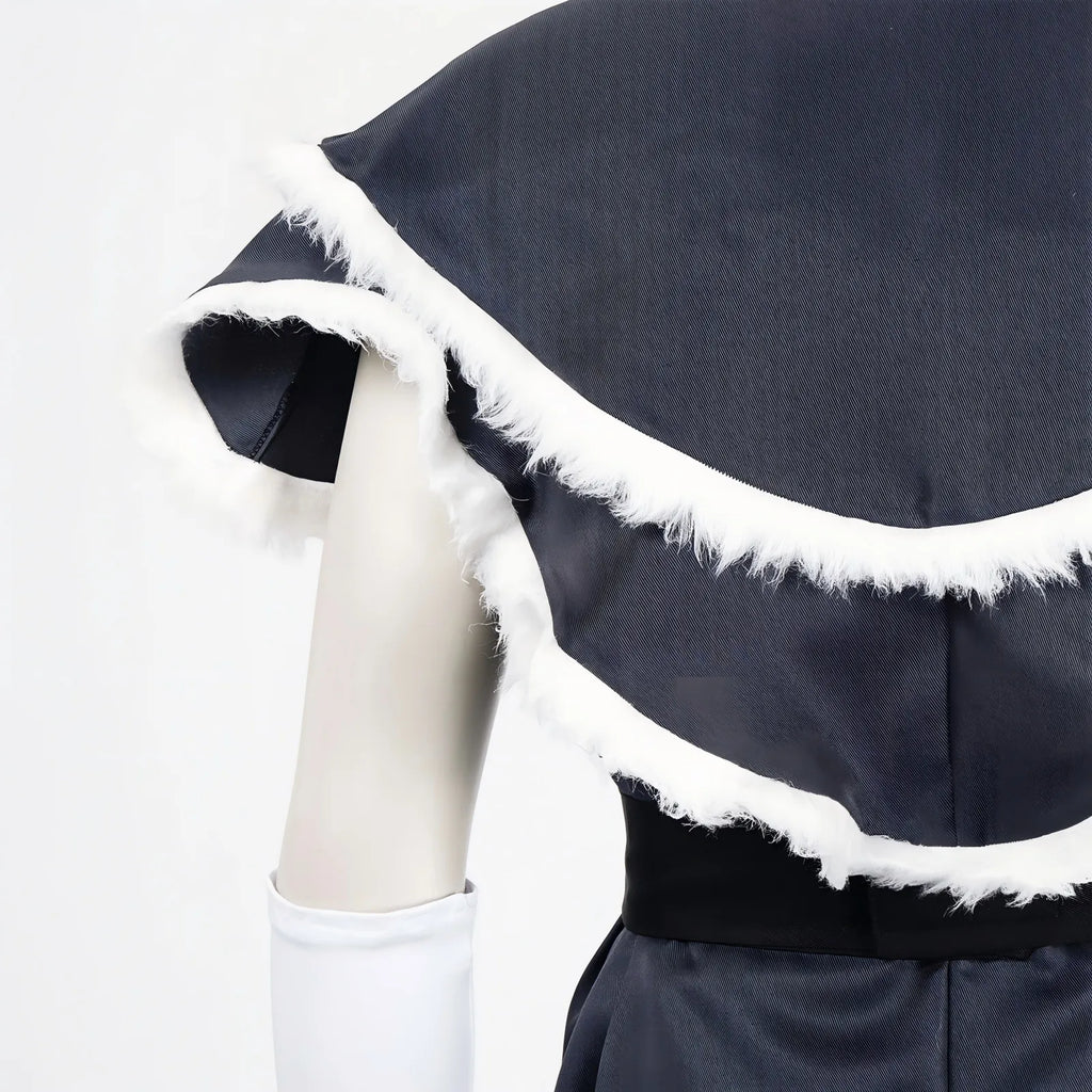 closeup back view sokka shawl white fur trim avatar the last airbender costume