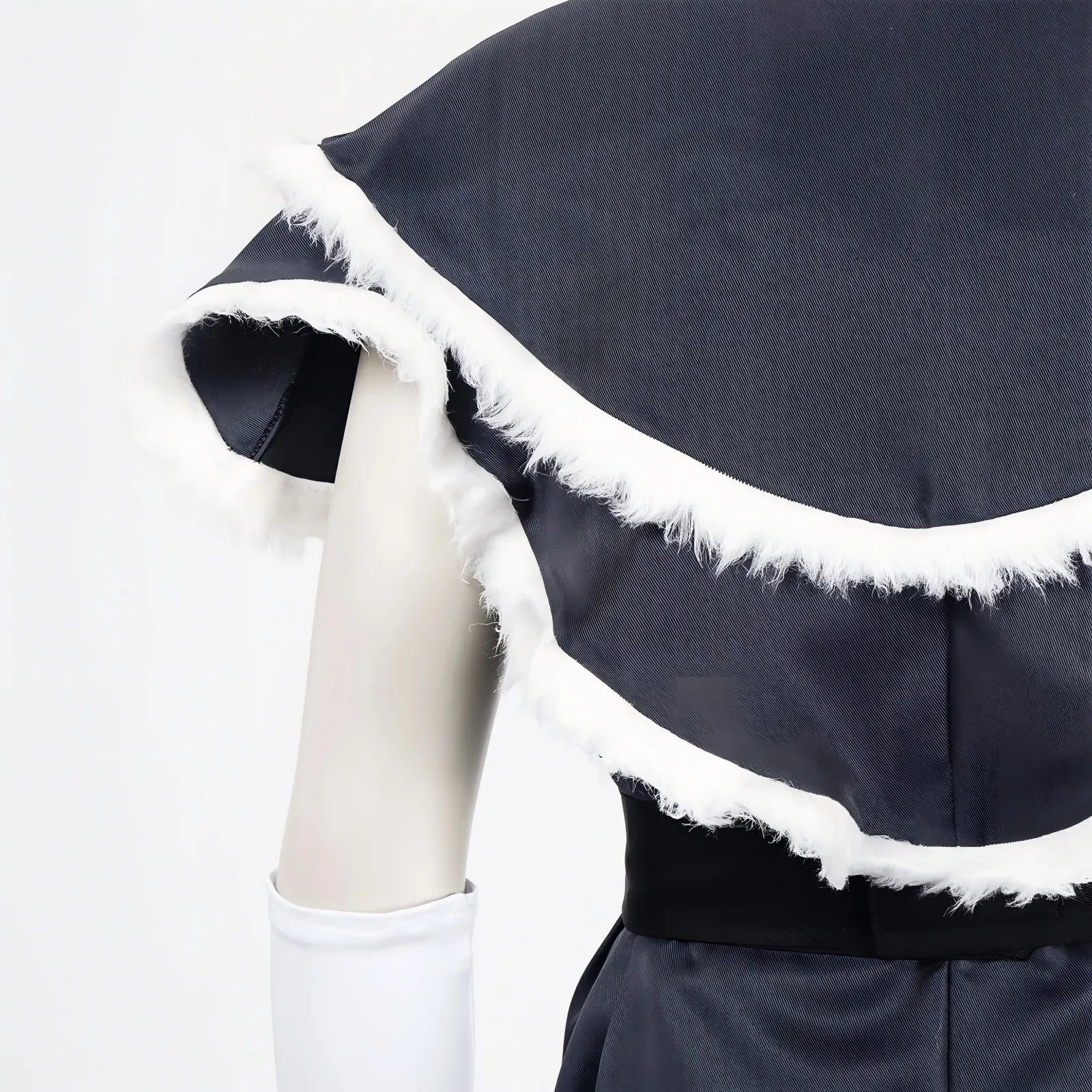 closeup back view sokka shawl white fur trim avatar the last airbender costume