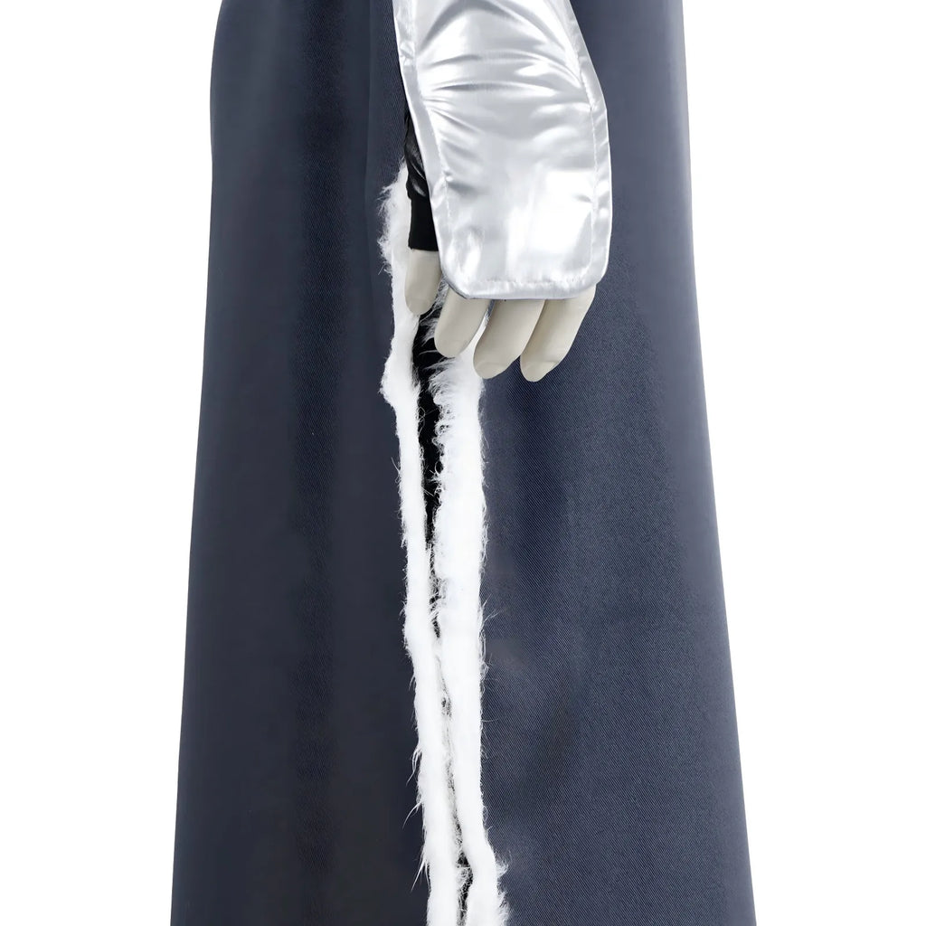 closeup of white fur trim on sokka robe avatar the last airbender cosplay outfit