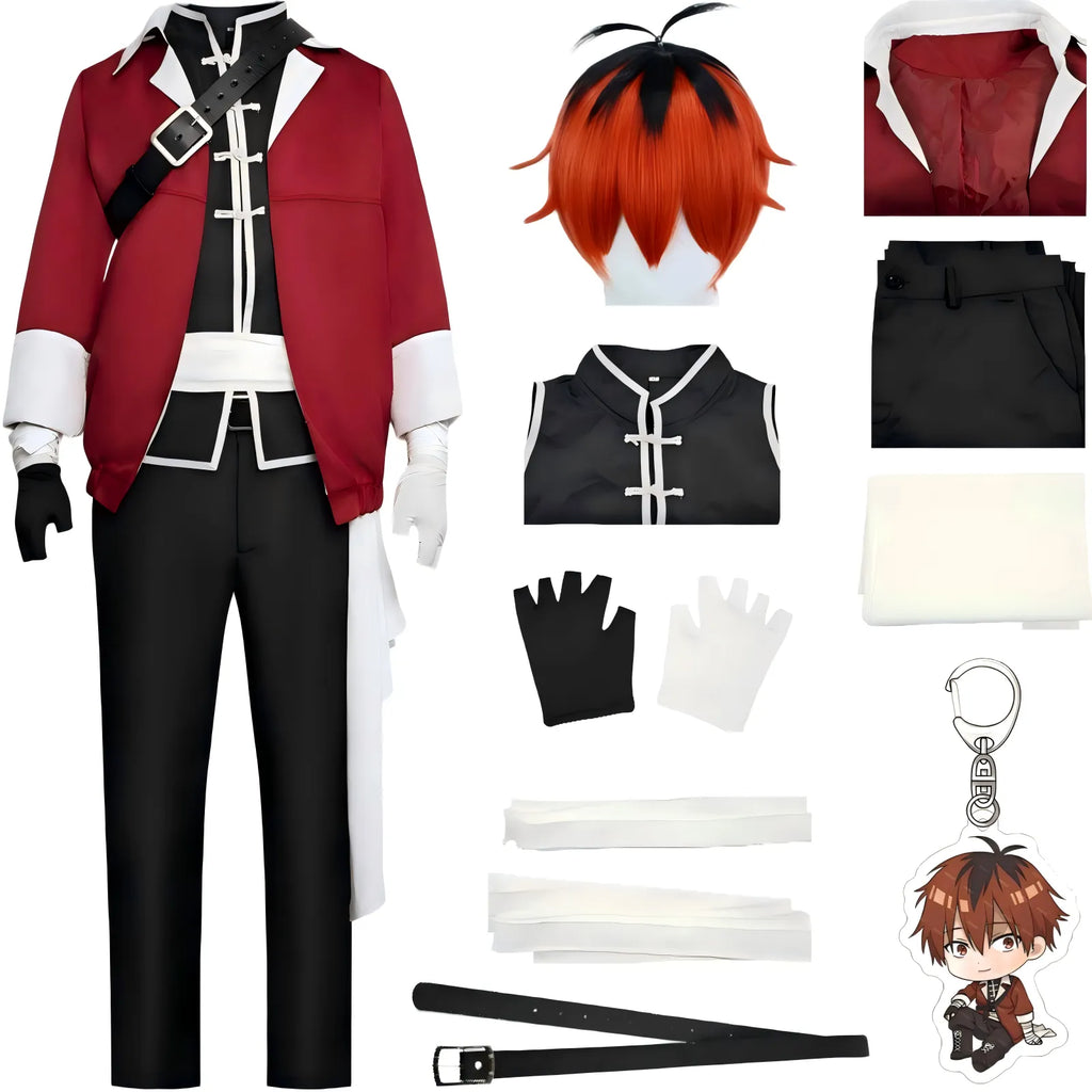complete stark frieren cosplay costume set with red black anime wig full accessories