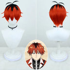 two tone red black stark frieren cosplay wig styled short anime hair with ahoge