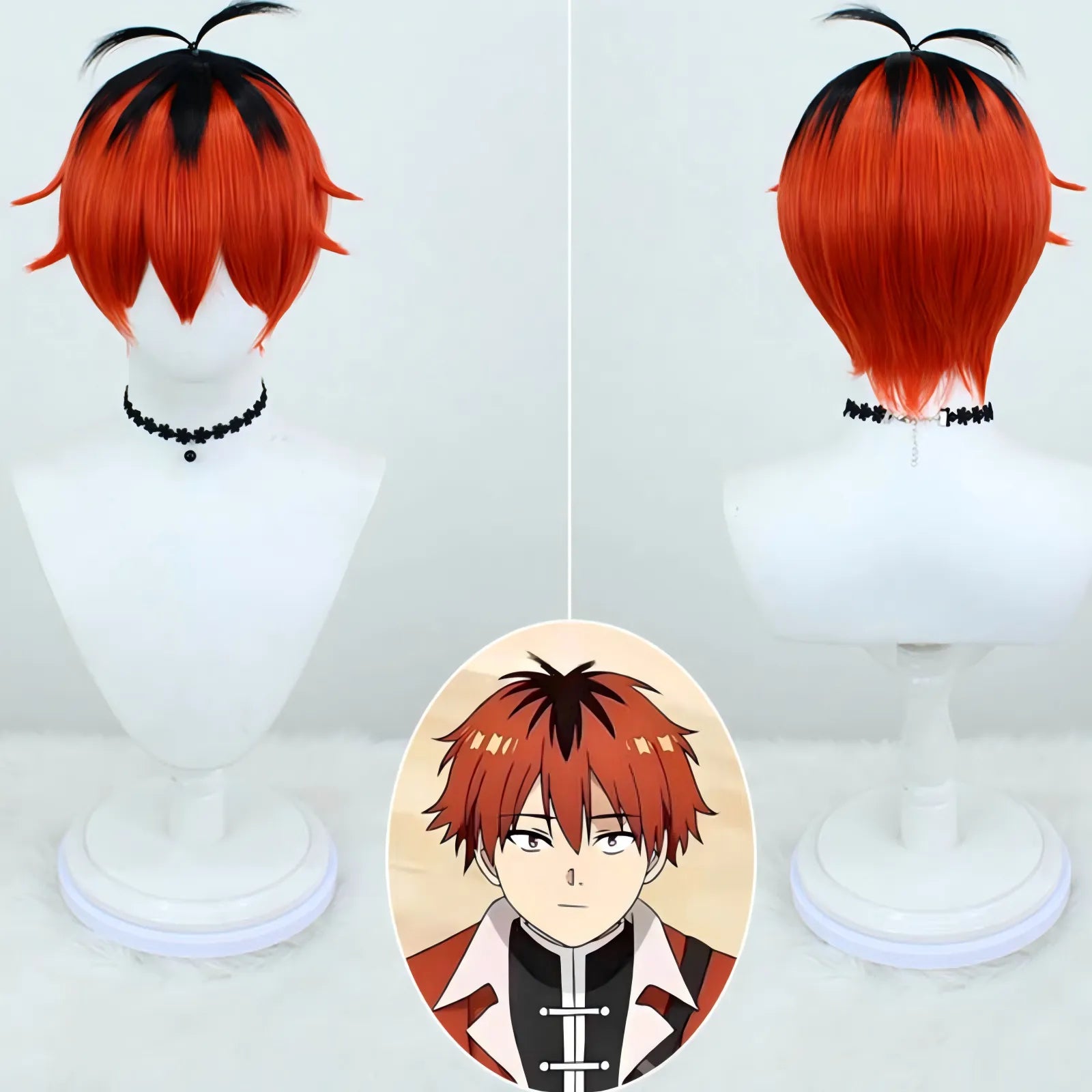 two tone orange black stark cosplay wig frieren beyond journey's end character styled short wig