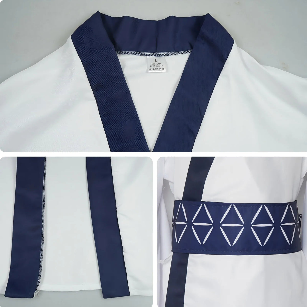 close‑up details of sukuna kimono collar and belt pattern