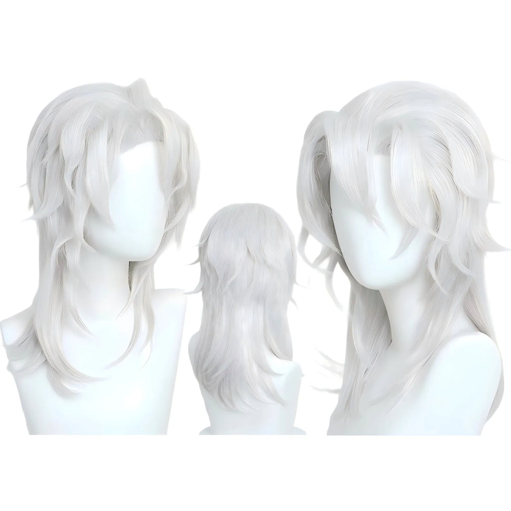 white silver tengen uzui cosplay wig multi‑angle view