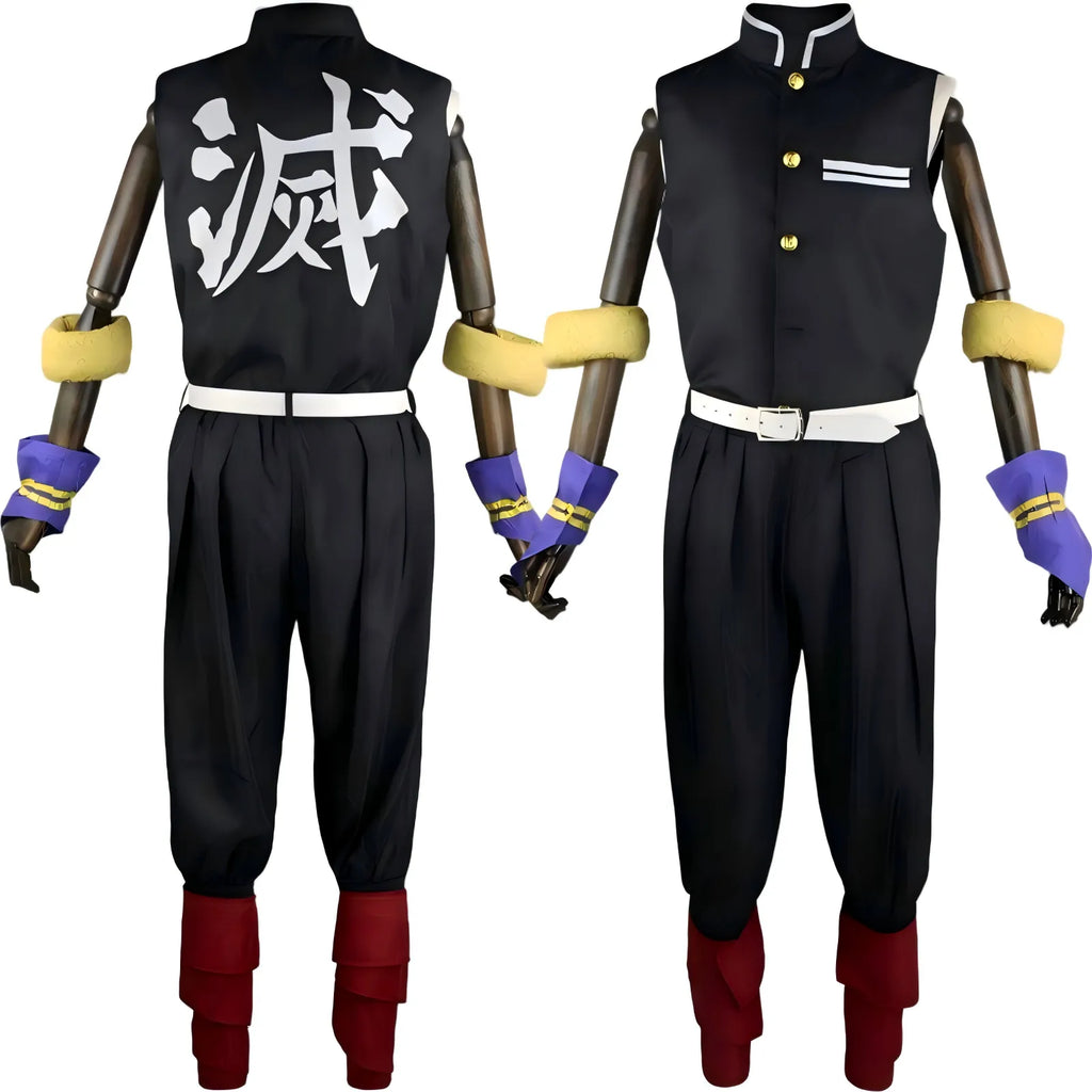 uzui tengen demon slayer cos on wooden mannequin, front and back side‑by‑side