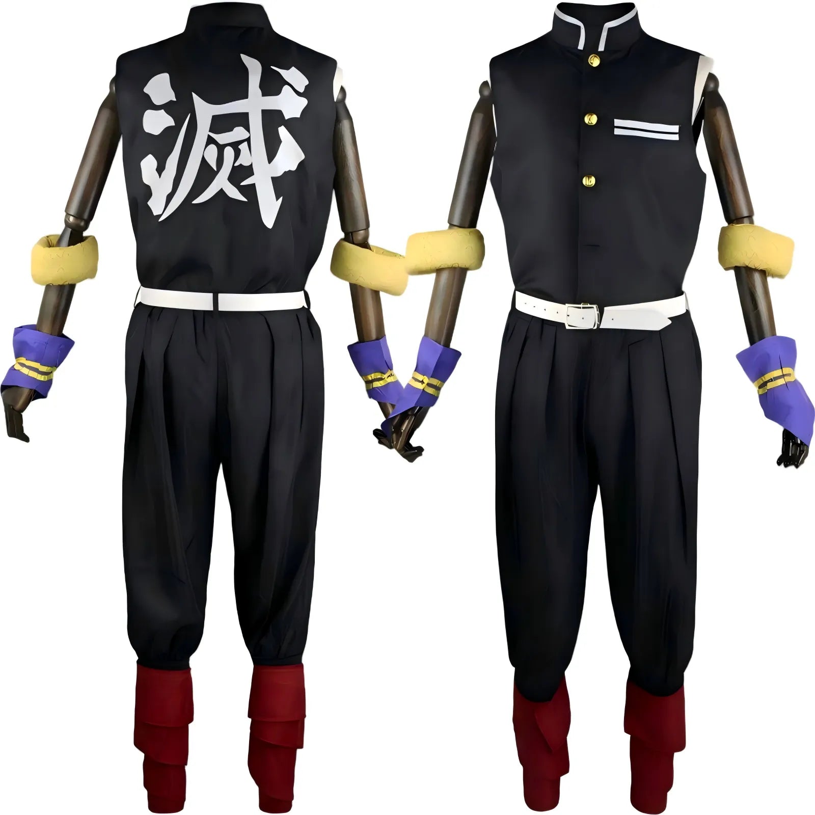 uzui tengen demon slayer cos on wooden mannequin, front and back side‑by‑side