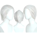 three‑angle display of tengen uzui white slick‑back cos wig on mannequin head