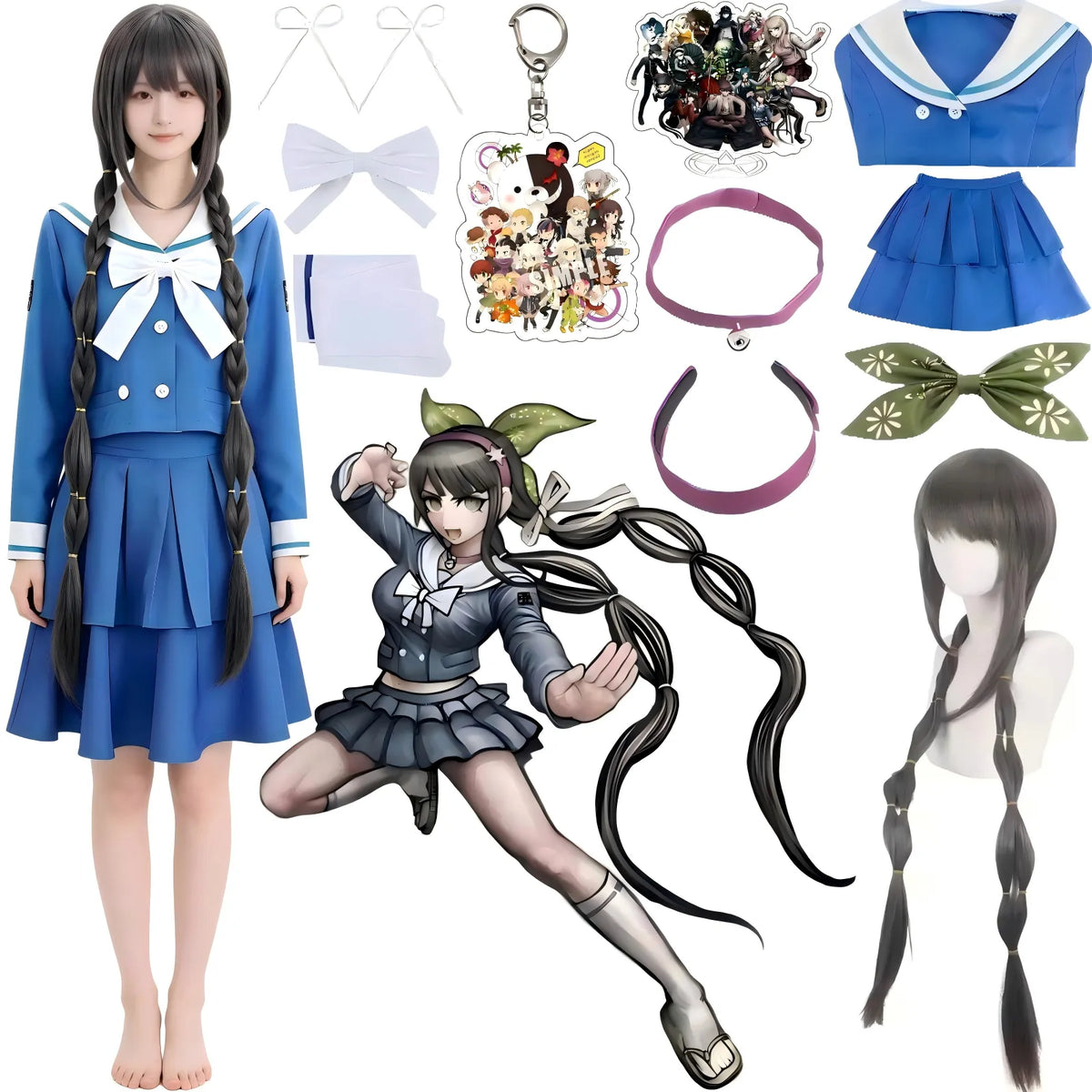 tenko chabashira cos outfit with long braided wig, anime costume set