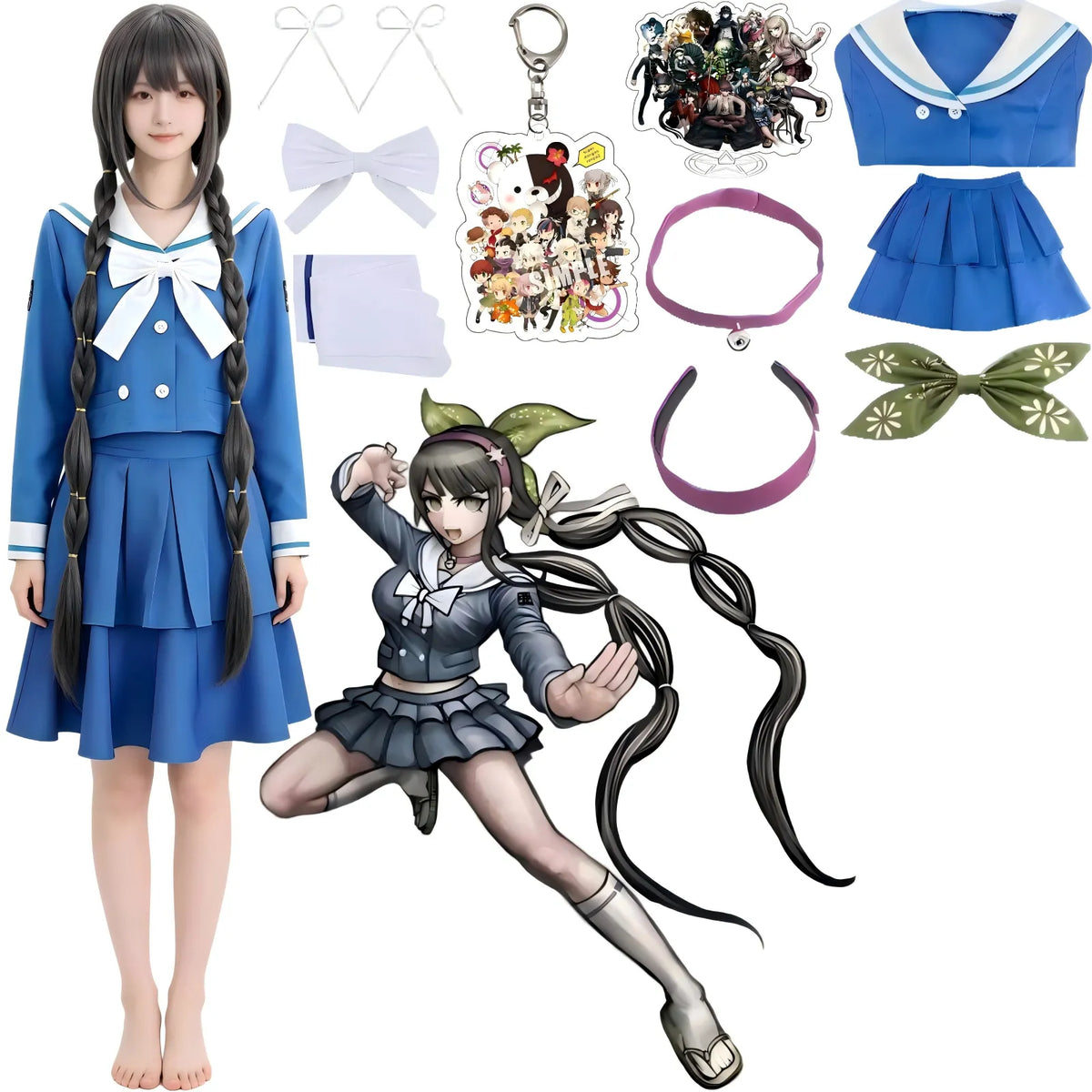 young woman wearing tenko chabashira cosplay costume, full body, white background