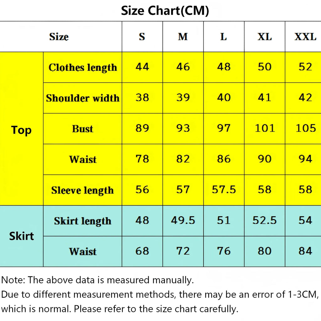 cm size chart for tenko chabashira cosplay costume, top and skirt measurements