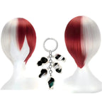 two tone red white shoto todoroki cosplay wig, my hero academia acrylic keychain accessory set
