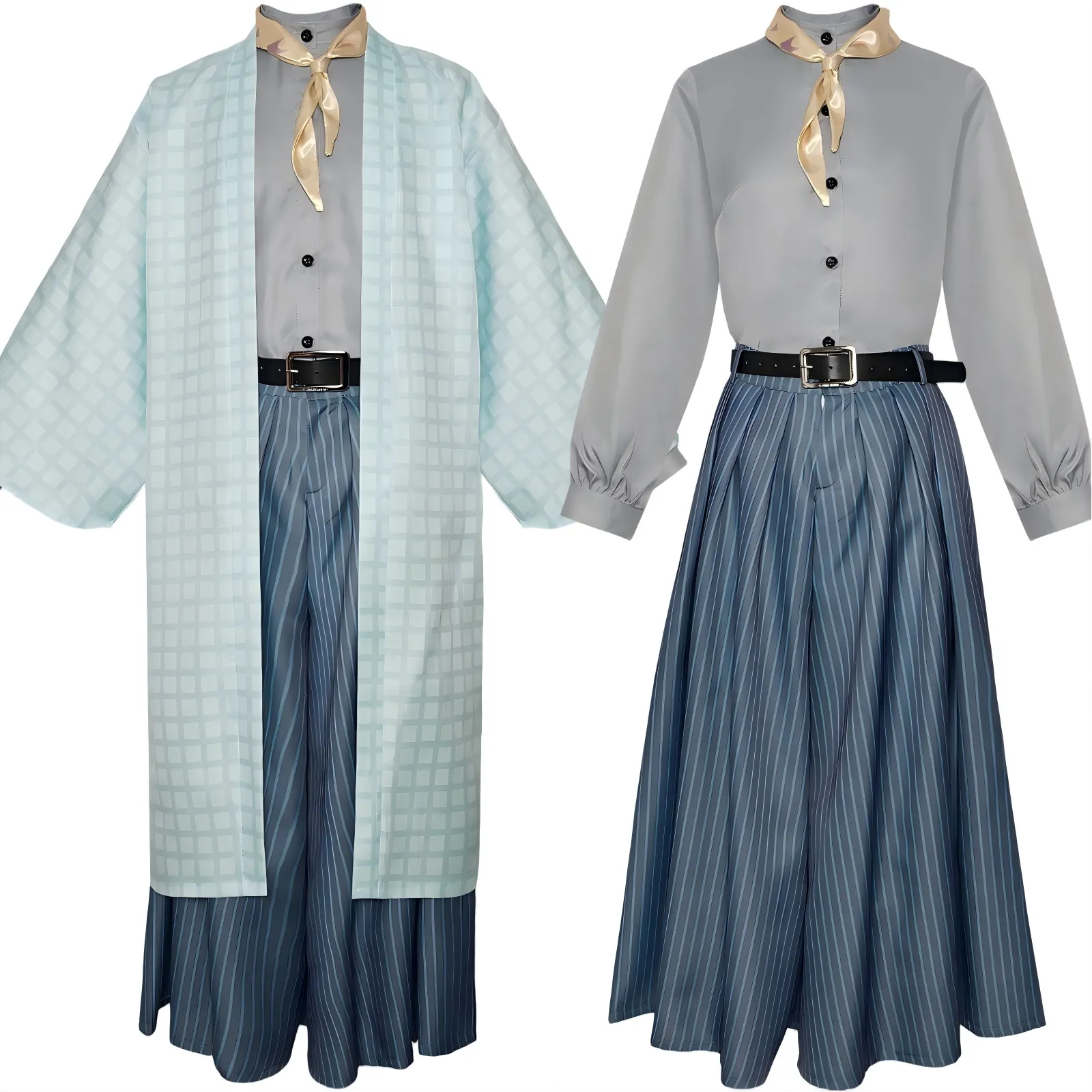 two version of muichirou cosplay, wide trousers and long pleated skirt