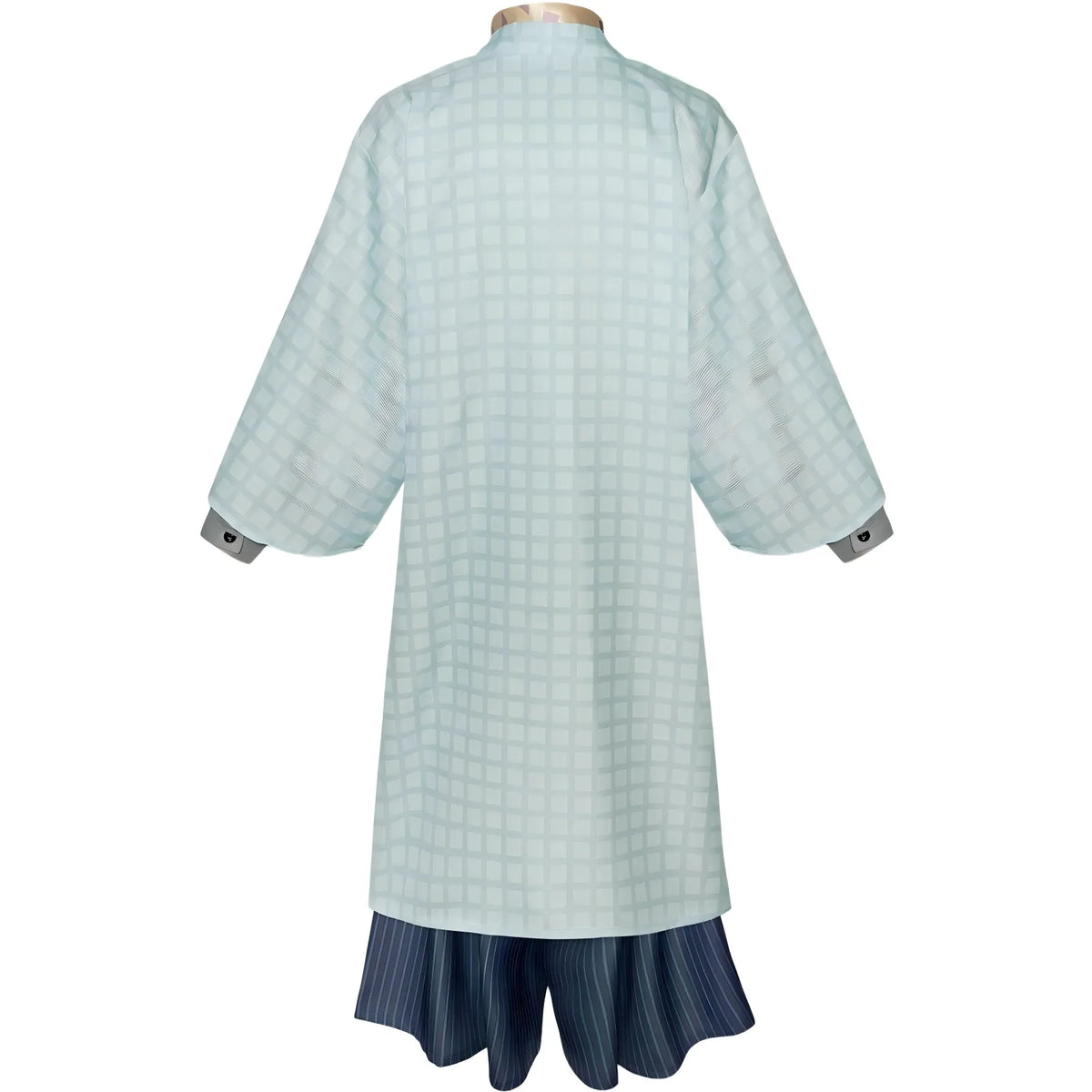 back view of tokitou muichirou light blue grid haori cosplay clothing