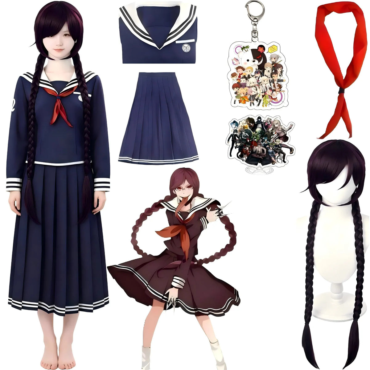 toko fukawa cos set costume and wig display