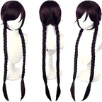 toko fukawa cosplay dark purple twin braids wig