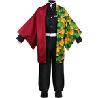 mannequin front shot of full tomioka giyuu cosplay costume, asymmetrical haori and corps uniform